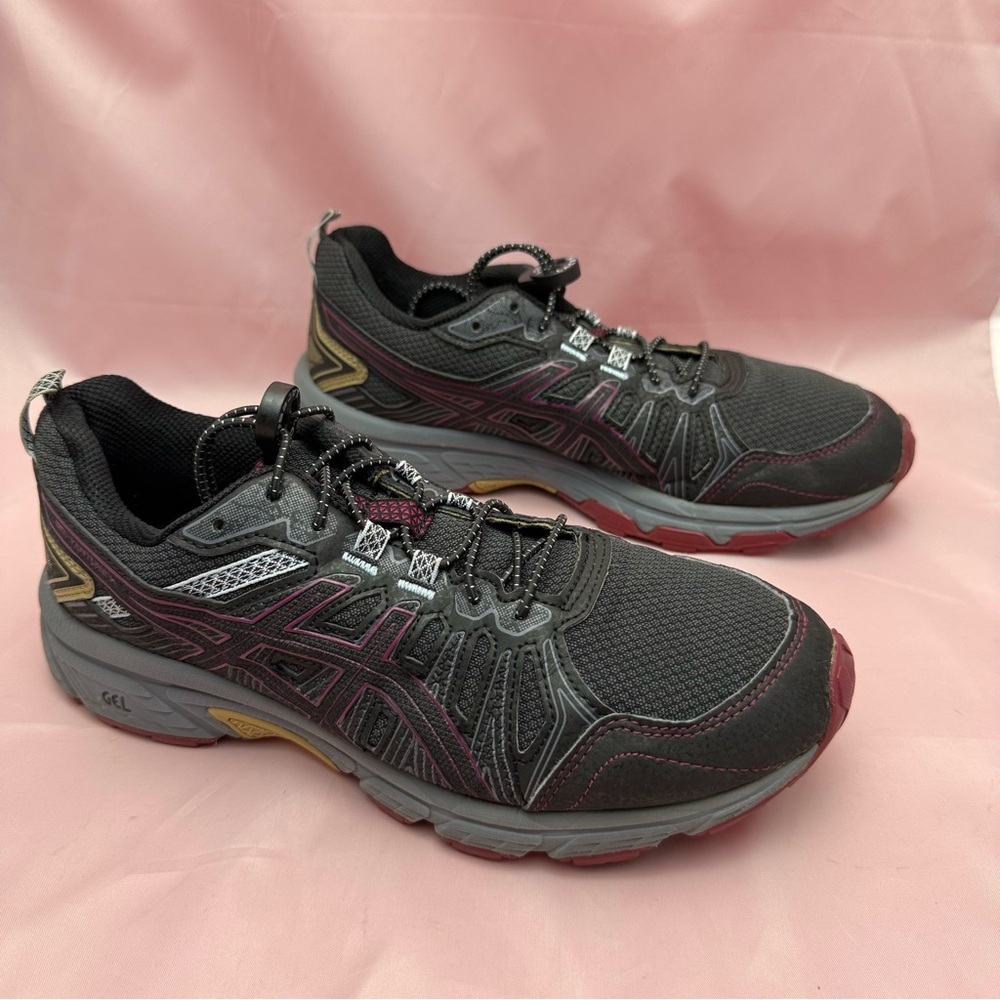 ASICS Gel Venture Trail Running Shoes Women Sz 8.5 Black Gray Athletic Sneakers